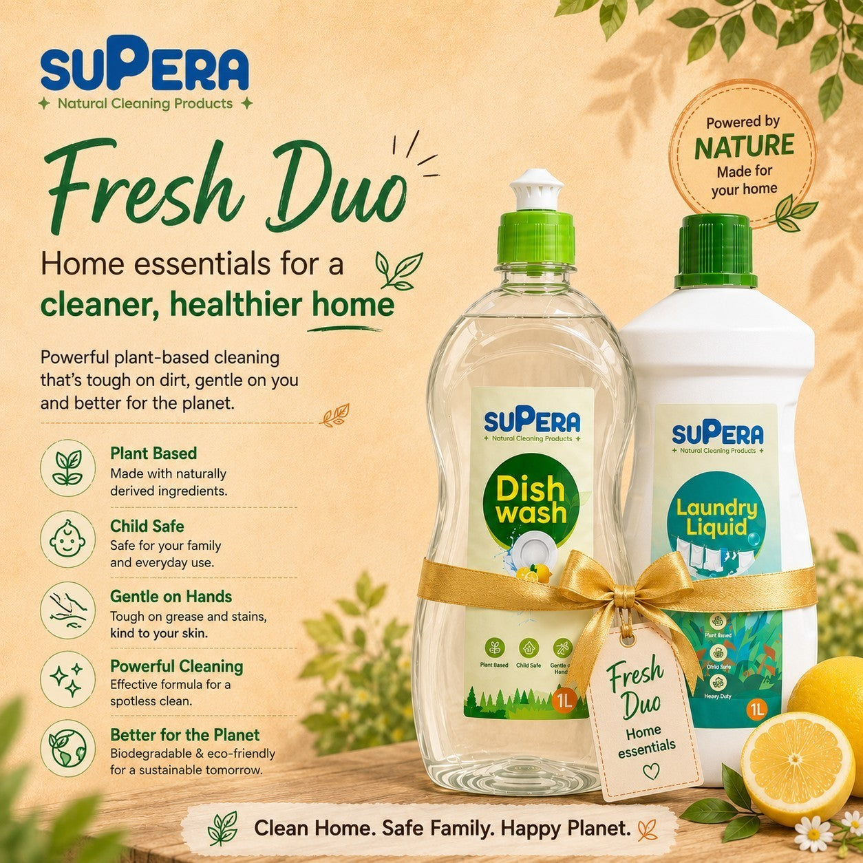 Supera Laundry & Dishwash - Fresh Duo ( 1L Each - Total 2L Pack)